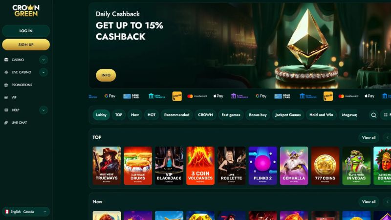 Crowngreen Casino clean NZ interface